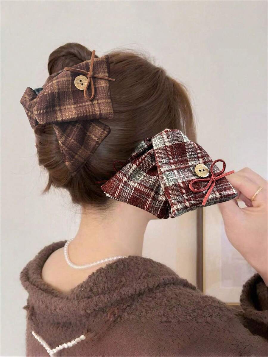 1个复古优雅格纹三角发夹，马尾辫盘发配饰，适合各种造型、海滩度假、日常佩戴，波西米亚风时尚发饰，优雅发夹，时尚发饰，女士发饰