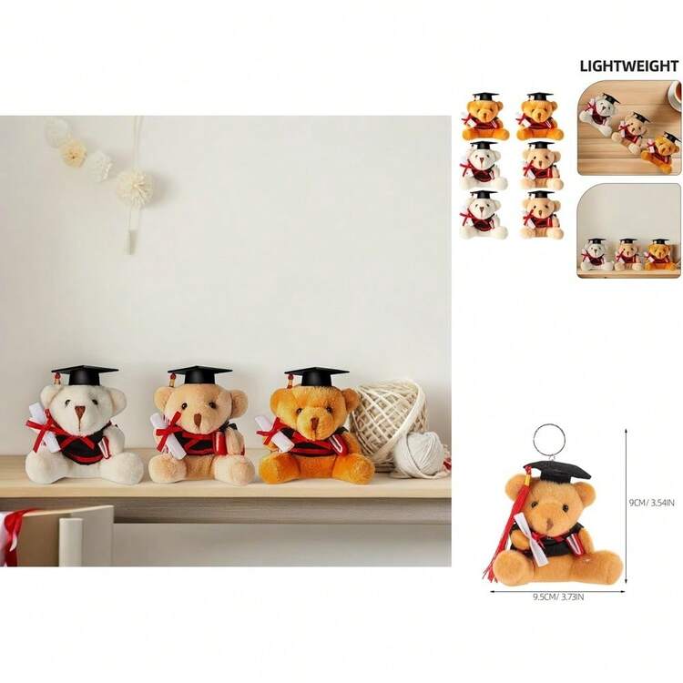 Set de 6 Muñecas de Oso de Graduación en Felpa - Colgantes de Peluche Multicolor para Decorar Mochilas, Ideal para Mayores de 14 Años - colores surtidos - Añade 2