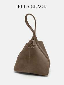 ELLA GRACE- Premium Brown Leather Mini Bucket Bag,Dark Brown ,Clip Closure-Elegant & Practical For Daily And Casual Use - Brown - View 5