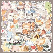 50pcs SCXXBSW Cute Cartoon Animal Stickers - Waterproof Self-Adhesive Pastel Yellow Irregular Shapes For Laptop, Phone Case, Luggage Decoration - DIY Durable Plastic Decals With Assorted Animal Designs - 50pcs/set - 查看 10