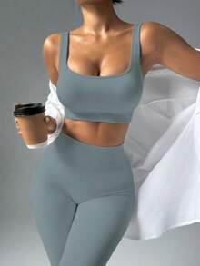 Ribbed Fitness Set - Soft Comfort And Practicality. - 深灰色 - 查看 1