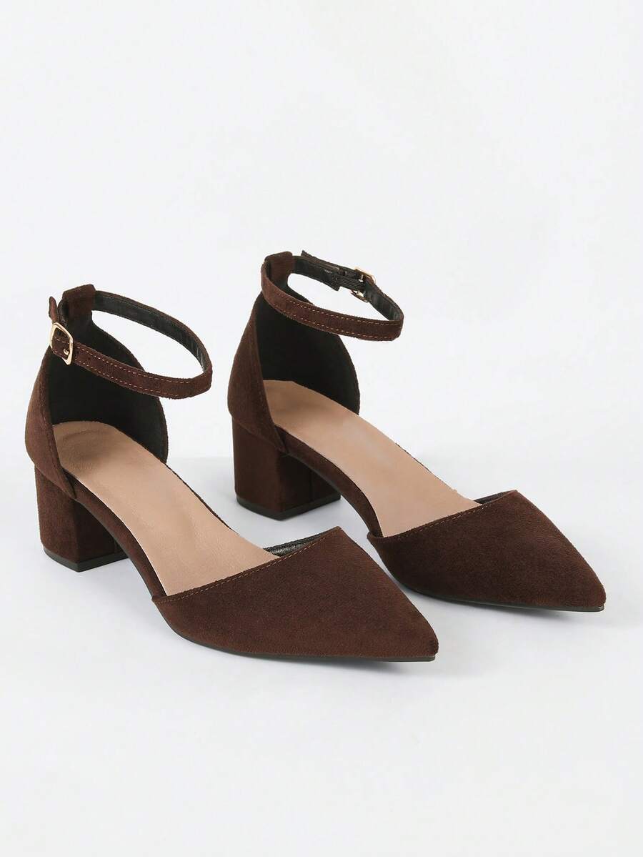 Giày cao gót đế dày đơn giản, thanh lịch, khoét rỗng, kiểu dáng mới dành cho nữ mùa Thu/Đông, chất liệu da lộn, quai thoải mái, gót trung bình, mũi nhọn, thích hợp đi ngoài trời, quà tặng Ngày của Mẹ. - màu nâu - Xem 1