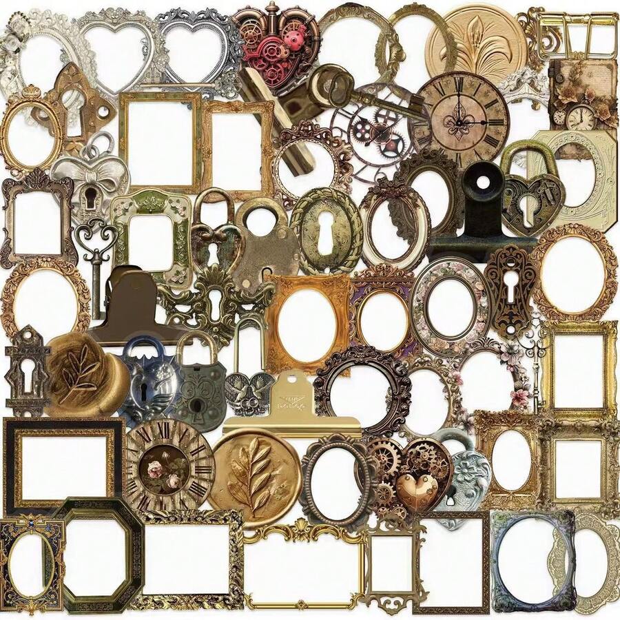 复古相框贴纸 笔记本电脑手册 手机壳装饰贴纸 PET材质装饰纸贴纸 - 彩色 - 查看 1