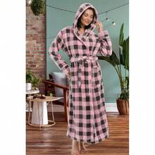 Womens Robe, Long Plush Bathrobe With Hood, Hooded Robes For Women Plus Size Bath Robe,31371257 - 粉色 - 查看 5