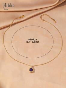 Hihho 1 chiếc vòng cổ mặt dây chuyền pha lê tím hình xương rắn vàng, mặt dây chuyền đá quý vuông sang trọng, vòng cổ bắt mắt để đeo hàng ngày và dự tiệc, trang sức cho mùa Giáng sinh - Màu tím - Xem 4