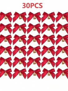 Laço de Fita de Cetim Vermelho com Sinos Dourados - Mini Decoração de Natal, Presente do Dia dos Namorados, Lembrança de Festa de Ano Novo, Enfeite para Sapato/Jóia, Acessório Elegante Artesanal - Multicolorido - Visão 6