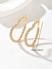 1 Pair Women's Elegant Rhinestone Heart Design Earrings, Versatile For Party Wear - Gold - View 4