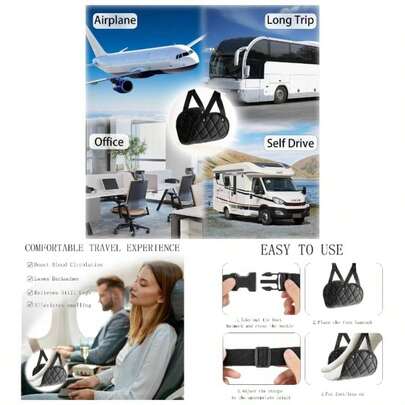 Premium 2 - Pack Airplane Foot Hammock With 2 Eye Masks 2 Earplugs Set - Adjustable Length Foot Rest Comfortable Plane Travel, Portable Under Desk Flight Foot Leg Sling - Black Blue