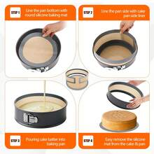 4pcs 9 Inch Silicone Baking Mat For Springform Pan - Non-Stick Bottom & Side Liner For Cheesecake, Cakes And Pies - Reusable Pan Protector For Home Bakers & Chefs - Oven Easy Clean Leak Prevention Liner - Grey - View 4