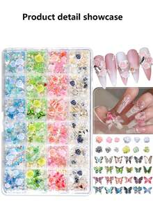 8000颗/24格盒装，3D玫瑰花蕾+珍珠水钻+彩色蝴蝶，美甲饰品，美甲水钻套装，DIY美甲、发饰、杯子、手机壳、包包及其他装饰品 - 西瓜粉 - 查看 7
