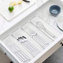 XZGB 8 Pack Clear Plastic Drawer Organizers  Storage Trays Non-Slip Storage Bins For Kitchen Utensil Silverware Cutlery Bathroom Office Desk Makeup Jewelry 9.2''*3''*2'' - 清除 - 查看 5
