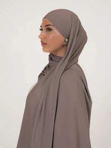 1pc Women's Solid Color Jersey Hijab, Soft & Skin-Friendly Modal Scarf Headscarf, Minimalist Casual Versatile For Daily & Outdoor Wear, Hijab Accessories - Brown - View 4