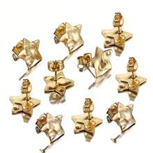 10pcs Stainless Steel Star Stud Earrings, Five-Pointed Star Embossed Vintage French Style Earring Findings For DIY Jewelry Making - H2609 - View 9
