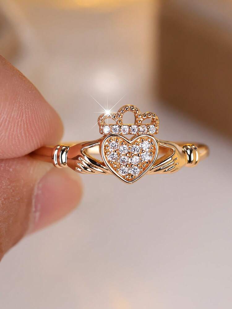 Vanel 1pc Classic Crown & Heart Shaped Engagement Ring, Women's Wedding Proposal Ring, Elegant Promise Ring, Suitable For Daily Wear And Gift Giving, Great For Christmas And All Seasons - ring - View 21