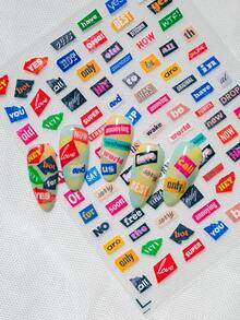 Ein retro-amerikanischer Nagel-Aufkleber mit erhabener Textur, Y2K-Collagen-Stil, mit bunten Textfragmenten, alltäglicher Umgangssprache, Internet-Schlagwörtern und anderen Elementen, geeignet für persönliches DIY und die Erstellung eines retro-Subkultur-Nagellook - Verschiedenfarbig - Übersicht 3