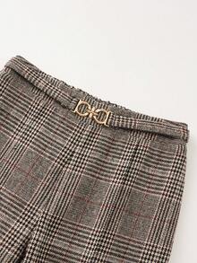 EARO 女士经典格子松紧腰宽松直筒裤，无弹力面料 - 黑色 - 查看 3