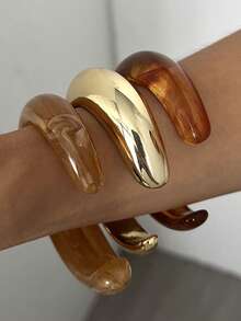 3pcs Vintage Minimalist Wavy Acrylic & Resin Material Bangle Bracelet Set For Women, Suitable For Daily Wear, Stackable, Perfect Gift Choice For Holidays - Multicolor 2 - View 3