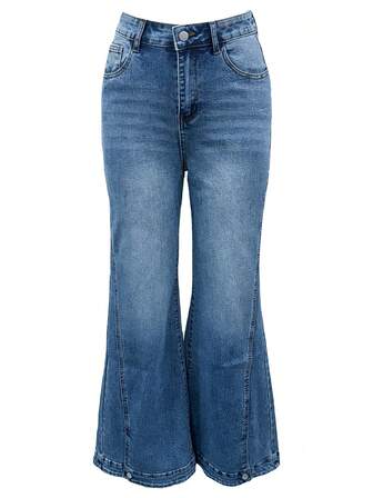 Pantalones anchos de pierna ancha azules de cintura alta y elásticos de moda para mujer