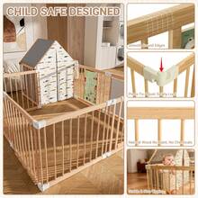 Baby Playpen Wooden Playpen For Babies And Toddlers Foldable Fence With Playhouse Tent Montessori Activity Panel Storage Basket Gate Portable Easy To Assemble Baby Play Pen Natural Wood Playyard - 彩色 - 查看 6