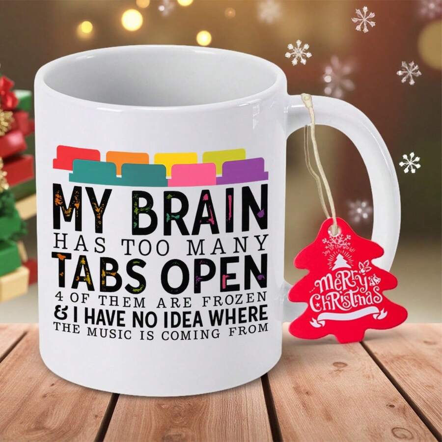 Funny Computer-Themed Coffee Mug With "My Brain Has Too Many Tabs Open" Saying - Ceramic Cup With Frozen Tabs Design, Non-Slip Base - Gift For Students, Office, Office Workers, Highquality Print, Humorous Drinkware, Home Use - Hand Wash Only - Ideal - 紅色 - 查看 1