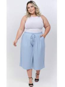 Duna Women's Plus Size Pantacourt Pants - Elegant Premium Casual Fashion - 藍色 - 查看 2