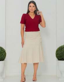 Blusa Social Feminina Manga Curta Gola V - Vinho - Visão 7