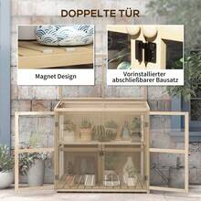 Two-Stage Wooden Greenhouse With Double Door And Roof Window, Windproof, Natural, 103x61x103cm On Site