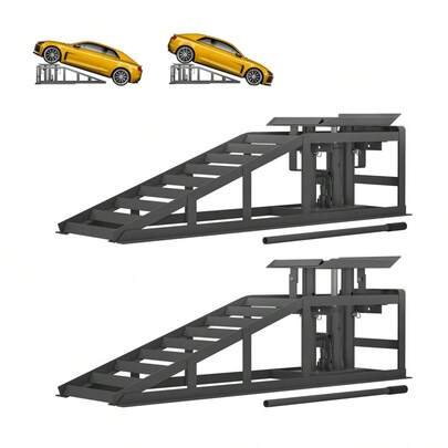 Blue Hydraulic Lift Platform 2000kg, Heavy Duty Lift Platform For Car Maintenance And Oil Change, Flat 23° Entry Angle, 27.5cm Adjustable Height, Professional Car Repair Ramp