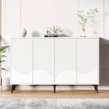 White Sideboard, 160 Cm Wide, Multifunctional Sideboard, Chest Of Drawers, Tall Cabinet With Adjustable Shelves, 4 Doors, Metal Legs