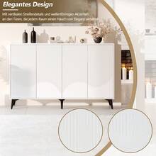 White Sideboard, 160 Cm Wide, Multifunctional Sideboard, Chest Of Drawers, Tall Cabinet With Adjustable Shelves, 4 Doors, Metal Legs