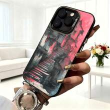 Cubierta de telefono con diseño artístico rosa y gris con escaleras abstractas para iPhone 15 Pro Max elegante para uso diario en cafeterías - Blanco - Ver 6