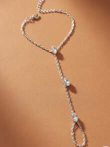 1pc Minimalist Silver Tone Zirconia Finger Hand Chain Bracelet, Elegant Versatile Delicate Chain Hand Jewelry Accessory Gift For Women - Multicolor - View 3