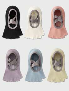 1/3/6 Đôi tất tập yoga chuyên nghiệp nhiều màu cho nữ, tất thuyền hở mũi bằng silicon chống trượt, thích hợp cho Pilates, Yoga, sử dụng trên sàn nhà trong nhà, thích hợp cho trang phục thể thao mùa thu/đông, xuân/hè - Nhiều màu - Xem 14