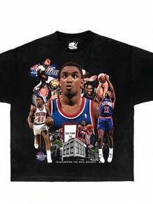 ISIAH THOMAS Boxy Vintage Shirt Graphic Tee Basketball Streetwear Y2K - Black - View 1