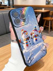 1 pieza Funda de teléfono con diseño de muñecos de nieve con bufandas arcoíris bajo un cielo nevado y un arcoíris en el fondo, estilo invernal festivo ideal para la temporada navideña y días fríos, protección elevada para lente con diseño de ojo, resistente a golpes, compatible con iPhone17 ProMax/16/15/14/13/12/11/Plus/Pro/ProMax, compatible con Galaxy A34/A35/A54/A55, Galaxy S20/S21/S22/S23/S24/S25 Ultra/Plus, compatible con Galaxy/Redmi/Honor/OPPO/ViVo - Negro - Ver 5