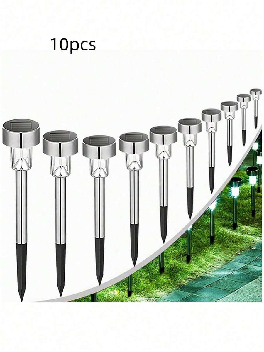 Luces solares para jardín, paquete de 10 luces solares, luces de estaca para jardín, luces LED impermeables para caminos, luces solares, ideales para pasarelas, césped, patios, jardines, piscinas - Blanco - Ver 1
