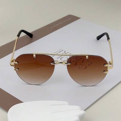 1pc Metal Double Beam Glasses Toad Glasses Frameless Personalized Fashion Glasses Versatile Elegant Casual Women's Glasses Suitable For Daily Wear Street Photography Vacation Travel Summer Beach Accessories Women's Accessories Back To School Wear Festivals/Birthdays/Girlfriend Gifts