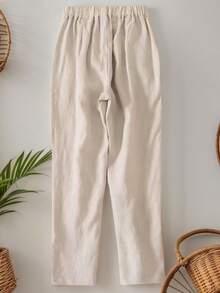 Solid Zipper Fly Suit Pants - Apricot - View 3