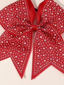 1pc World Cup Large Glitter Cheer Bow With Full Rhinestones, Back-To-School Large Bow Scrunchies, Colorful Shimmer Shiny Cheer Hair Bow, Elastic Band Ponytail Holder For Cheerleader Girls Sports, Red And White Hair Accessories. - Multicolor - View 3