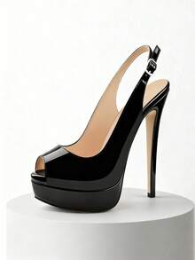 Women's High Heels Platform Sexy Peep Toe Slingback Pumps 5.9" Heel Stilettos For Party Wedding - màu đen - Xem 3
