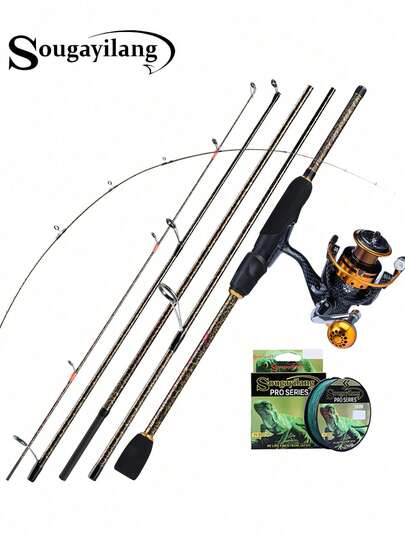 SOUGAYILANG 1.8M Carbon Fiber Spinning Fishing Rod,EVA Breathable Handle | 5.2:1Gear Ratio,Aluminum Spool,Metal Main Shaft, Foldable Handle,Send A Random Fishing Line,For Freshwater And Saltwater