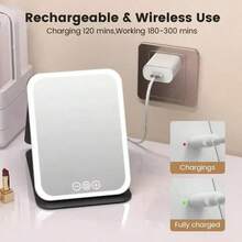 [Christmas Gift]LED Makeup Mirror,Vanity Mirror With Lights,3 Light Modes Lighted Makeup Mirror,Touch Control, Portable Stand And Foldable Compact Mirror Lighted Travel Makeup Mirror, Vanity Cosmetic Mirror With Lights, Rechargeable , Portable LED M - màu đen - Xem 7