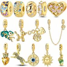 1 件金色镀银系列饰品蝴蝶结生命之树家庭气球狗萤火虫猎豹太阳变色龙吊坠饰品适用于手链项链手镯串珠 DIY 珠宝制作日常佩戴派对配饰 - 金色 - 查看 9