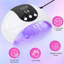 LKE 54W Nail Light, UV LED Light, UV Nail Dryer, Nail Curing Light For Gel Nails With Auto Sensor / 3 Timer Settings, Professional Nail Dryer Gel Polish Curing Light Nail Art Tools (White) - 黑與白 - 查看 2