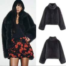 ZA 2025 冬季新款女士仿毛皮短外套 - 黑色 - 查看 1