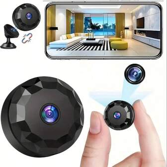 2个智能迷你监控婴儿摄像头，1080P高清，带移动侦测和报警功能，无线网络磁吸式室内安全摄像头，家庭办公室防盗夜视设备，高清镜头设计。