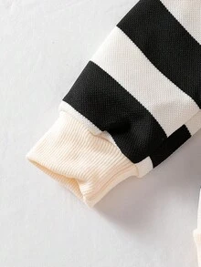 2pcs/Set Newborn Baby Boys' Black & White Striped Long Sleeve Crew Neck Top And Casual Pants Outfit, Spring/Autumn - Black and White - View 5