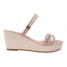 Women's Ankle Strap Wedge Sandal With Rhinestone Straps – Comfort And Elegance. Sizes 33 To 43. - Gold - View 5