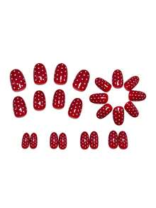 24片椭圆形美甲贴片套装，简约酒红色波点格纹设计，采用欧洲进口透明亚克力材质。是理想的礼物之选，也适合约会、日常佩戴以及其他女性场合。 - 酒紅色 - 查看 3