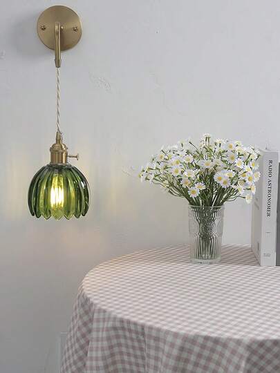 1pc Vintage Glass Wand Lamp Adjustable Arm Tulip Shade, E27 Base, Fixed Wiring, Bedside, Corridor, Bathroom Spiegel Front, ation, Bulb Not Included view 9